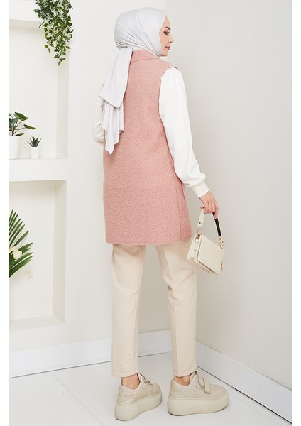 Kapak Cepli Düğmeli Yelek 1649 - Pudra indirimleri