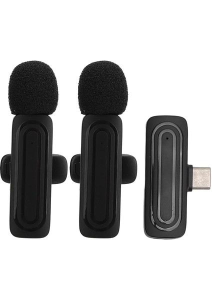 Akıllı Telefon Için Kablosuz Yaka Mikrofonu, C Konnektörlü, Gürültü Önleyici Parazit Önleyici Yaka Mikrofonu, Akıllı Çip, 20M Menzil, 13 Saat Kayıt (Black)