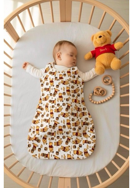 Yeni Doğan Bebek Winnie The Pooh Desenli Soft Kundak Uyku Tulumu 0-6 Ay 1 Tog - Önlük Hediyeli