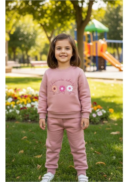 Kız Çocuk Kışlık Eşofman Takımı Sweatshirt Alt Pamuklu Üç Iplik Şardonlu Günlük Kombin 3-4-5-6-7 Yaş fiyatları