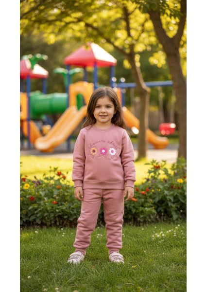 Kız Çocuk Kışlık Eşofman Takımı Sweatshirt Alt Pamuklu Üç Iplik Şardonlu Günlük Kombin 3-4-5-6-7 Yaş modelleri