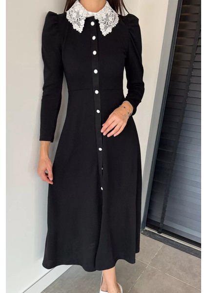 Kadın Dantel Yaka Boydan Düğmeli Triko Elbise P-00018927 fiyatları