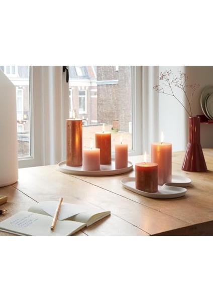 Blok Sütun Mum - Kül Gülü - 35 Saat Uzun Yanma Süresi - Ev Mumları - Iç Dekorasyon - Kokusuz - Vegan Mum - Yağı Yok - 80 x 68 mm fiyatları