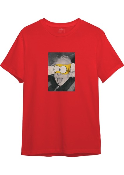 Albert Einstein / Homer Simpson Tişört - Kırmızı