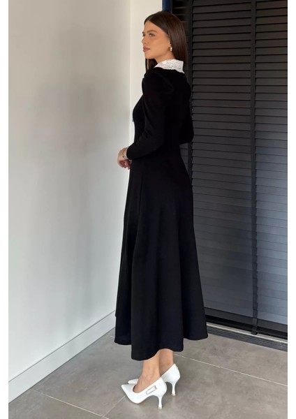 Kadın Dantel Yaka Boydan Düğmeli Triko Elbise P-00018927 fırsatları