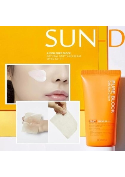 A&apos;pıeu Yapışkan His Bırakmayan Güneş Koruyucu Pure Block Natural Daily Sun Cream SPF50 Pa 50 Mililitre fiyatları