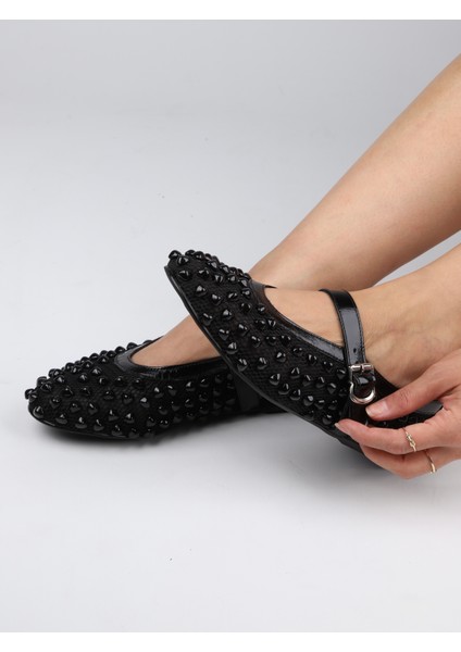 Taş Detaylı Kadın Babet Siyah