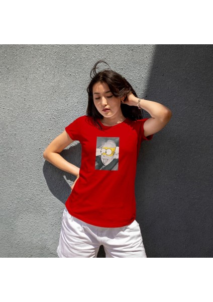 Albert Einstein / Homer Simpson Tişört - Kırmızı fiyatları
