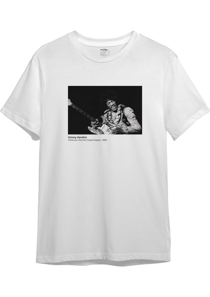 Jimi Hendrix Falkoner Centret Copenhagen 1969 Tişört - Beyaz