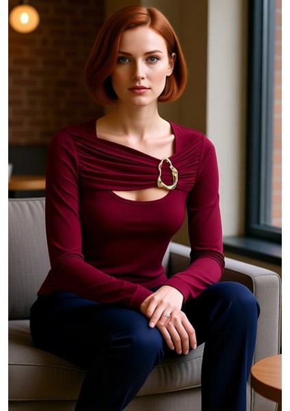 Kadınlar Için Zarif Aksesuarlı Vücuda Oturan Esnek Uzun Kollu Üst Kaliteli Şık Rahat Modern fırsatları