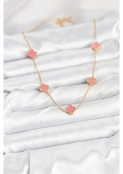 Bfs 316L Çelik Zincir Gold Renk Pembe Baby Boy Yonca Kadın Kolye fiyatları