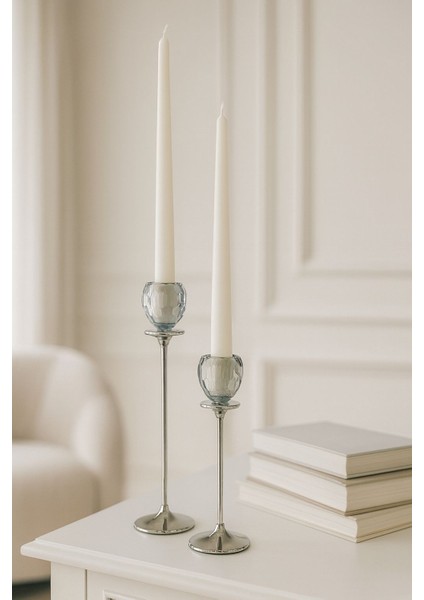 Gümüş Renkli 3'lü Kristal Cam Mumluk Seti & Gümüş Dekoratif Şamdan Takımı fırsatları