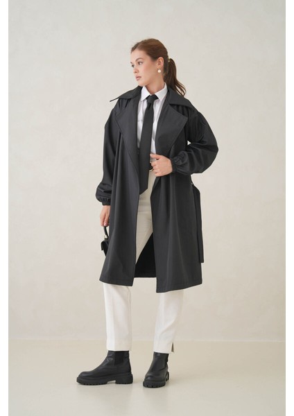 Su Geçirmez Kruvaze Yaka Sık Dokuma Kadın Trençkot