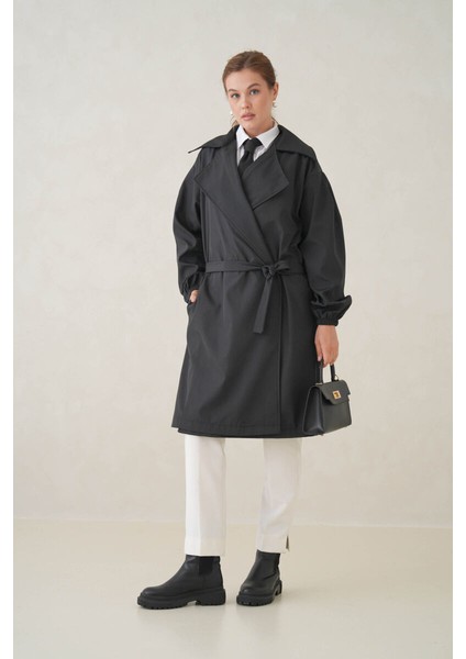 Su Geçirmez Kruvaze Yaka Sık Dokuma Kadın Trençkot