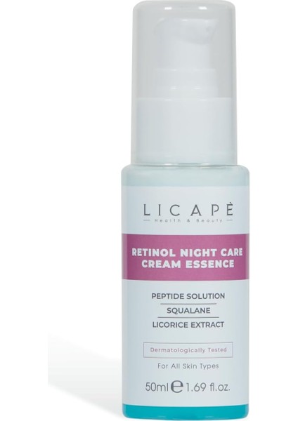 Licape Retinol Gece Bakım Kremi – Kırışıklık ve Ince Çizgi Karşıtı, Hücre Yenileyici ve Nemlendirici Anti-Aging Gece Kremi – Sıkılaştırıcı ve Aydınlatıcı Etki – 50 ml