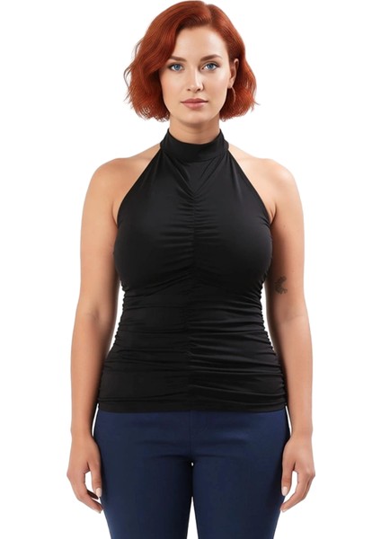 Kadın Halter Yaka Büzgülü Örme Bluz Günlük Şıklık Için Mükemmel Seçim Kaliteli Şık Rahat Modern