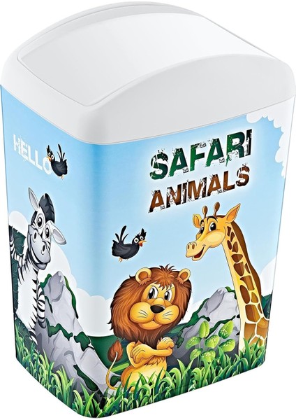Soft Resimli Çöp Kutusu Döner Kapak 5 Lt Safari