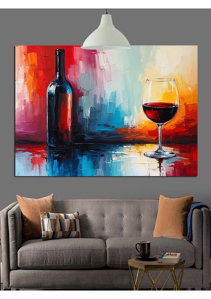 Şarap Şişesi Kadehi Natürmort Dekoratif Kanvas - Mdf Ahşap Tablo