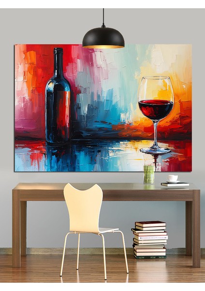 Şarap Şişesi Kadehi Natürmort Dekoratif Kanvas - Mdf Ahşap Tablo fiyatları