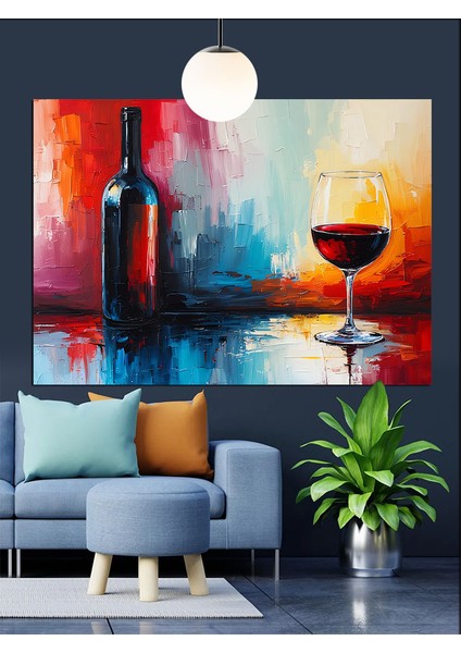 Şarap Şişesi Kadehi Natürmort Dekoratif Kanvas - Mdf Ahşap Tablo modelleri