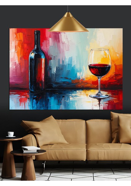 Şarap Şişesi Kadehi Natürmort Dekoratif Kanvas - Mdf Ahşap Tablo fırsatları