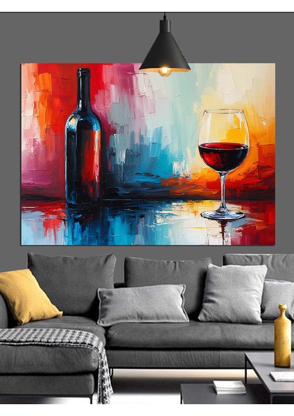 Şarap Şişesi Kadehi Natürmort Dekoratif Kanvas - Mdf Ahşap Tablo indirimleri