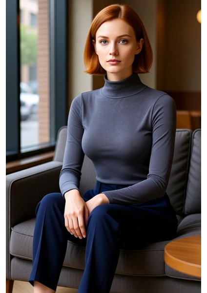 Kadın Moda Şık Regular Balıkçı Yaka Slim Kalıp Örme Yumuşak Kumaşlı Fitted Vücuda Oturan Esnek Bluz