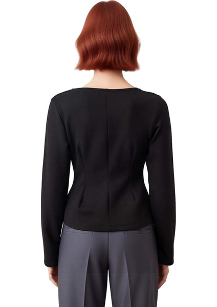 Kadın Uzun Kollu Fermuarlı V Yaka Örme Bluz Kaliteli Şık Rahat Modern Zarif Günlük modelleri