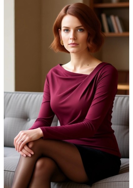 Kadın Asimetrik Yaka Dökümlü Vücuda Oturan Esnek Örme Bluz Kaliteli Şık Rahat Modern Zarif fırsatları