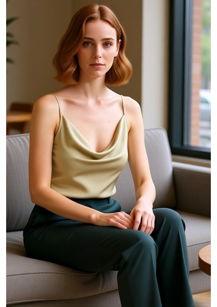 Kadın Saten Dokuma Regular Kesim Kolsuz Degaje Yaka Bluz Yazlık Casual Günlük Kullanım Için Şık Bir fırsatları