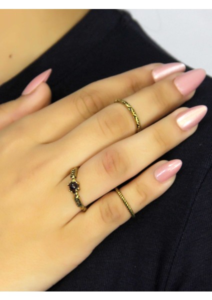 Doğal Taşlı 3'lü Garnet (Lal) Doğal Taşlı Antik Modelli Kadın Ayarlanabilir Yüzük Seti EUY84 fiyatları