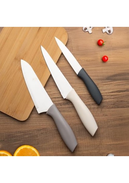 3156-3&APOS;LÜ Bıçak Seti Meyve, Et Doğrama Bıçağı Şef Bıçakları Kaliteli Sağlam Bıçaklar 28 x 27.5 x 22 Kapiçino- -Krem modelleri