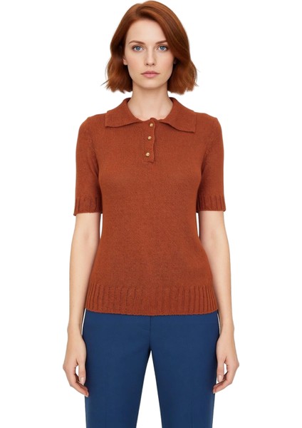 Kadın Regular Fit Polo Yaka Kısa Kollu Triko Bluz Günlük Şıklık ve Konfor Kaliteli Şık Rahat