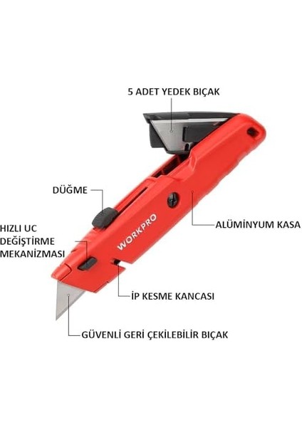 WP213009 Ağır Hizmet Gövde Geri Çekilebilir Rötuş Bıçağı + 5 Adet Yedek Bıçak modelleri