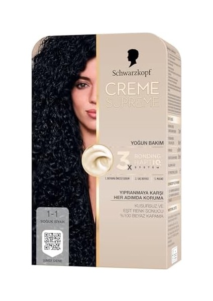 Schwarzkopf Creme Supreme Saç Boyası 1-1 Soğuk Siyah