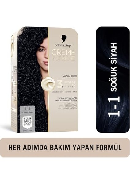 Schwarzkopf Creme Supreme Saç Boyası 1-1 Soğuk Siyah modelleri