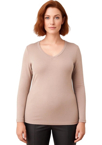 Kadın Fitted V Yaka Uzun Kollu Örme Bluz Kaliteli Şık Rahat Modern Zarif Günlük fiyatları