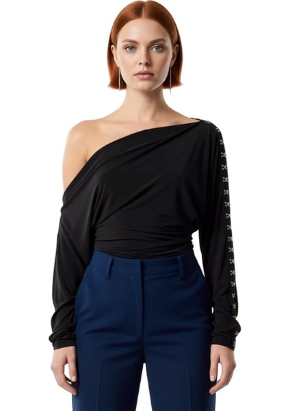 Kadın Moda Şık Üst Giyim Regular Kayık Yaka Fitted Kalıp Örme Bluz fiyatları