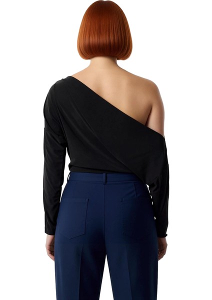 Kadın Moda Şık Üst Giyim Regular Kayık Yaka Fitted Kalıp Örme Bluz modelleri