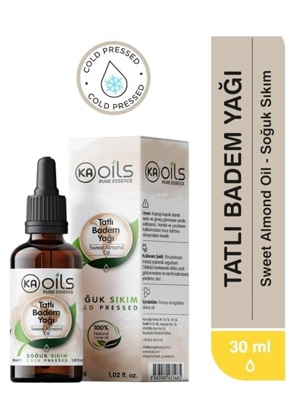 Kaoils Tatlı Badem Yağı –%100 Saf ve Soğuk Sıkım – 30 ml | Doğal Taşıyıcı Yağ | Cilt, Saç, Masaj ve Tırnak Bakımı Için Damlalıklı Şişede modelleri