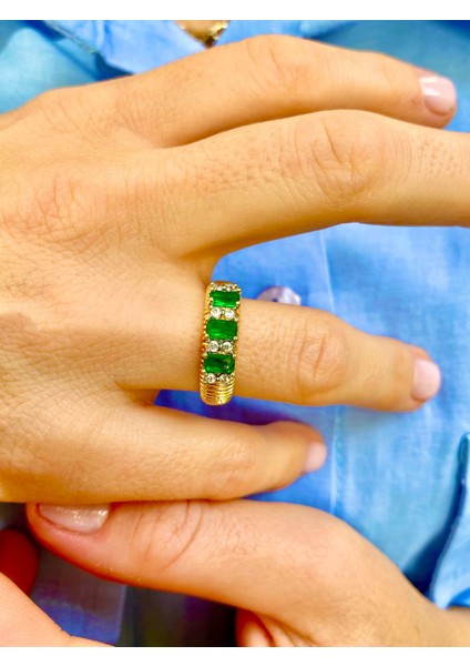 Zirkon Taşlı Altın Renk Baget Yeşil Taşlı Ayarlanabilir Yüzük fırsatları