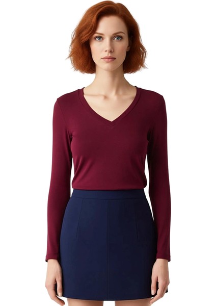 Kadın V Yaka Uzun Kollu Vücuda Oturan Örme Üst Konforlu ve Şık Kaliteli Şık Rahat Modern Zarif fiyatları