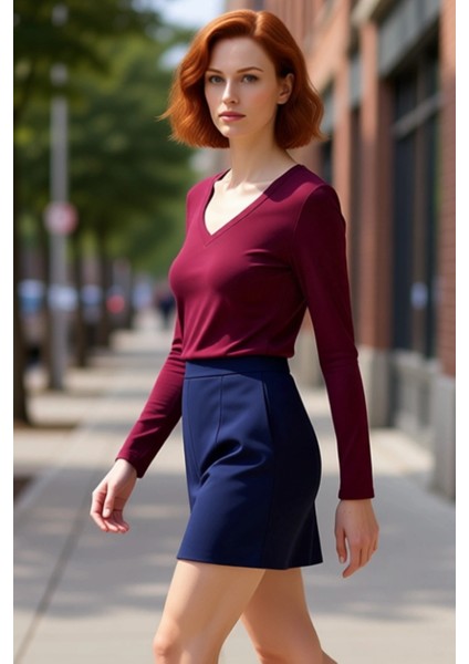 Kadın V Yaka Uzun Kollu Vücuda Oturan Örme Üst Konforlu ve Şık Kaliteli Şık Rahat Modern Zarif fırsatları