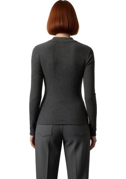 Kadın Moda Şık Üst Giyim Regular Dik Yaka Slim Kalıp Örme Büzgü Drape Detaylı Normal Kalıp Bluz modelleri