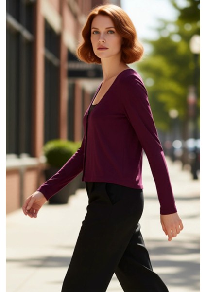 Kadın Uzun Kollu Düğmeli V Yaka Örme Bluz ve Iç Atlet Kombin Kaliteli Şık Rahat Modern Zarif fırsatları