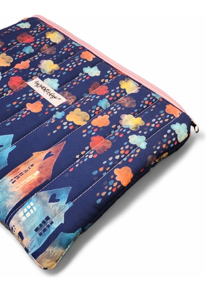 Yağmurlu Kasaba Desenli Lacivert iPad Tablet Çantası, 10-12 Inç Uyumlu fırsatları