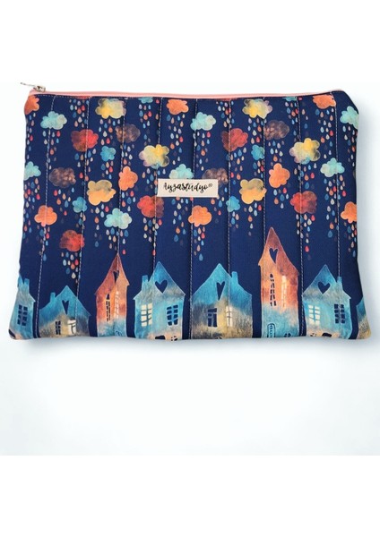 Yağmurlu Kasaba Desenli Lacivert iPad Tablet Çantası, 10-12 Inç Uyumlu indirimleri