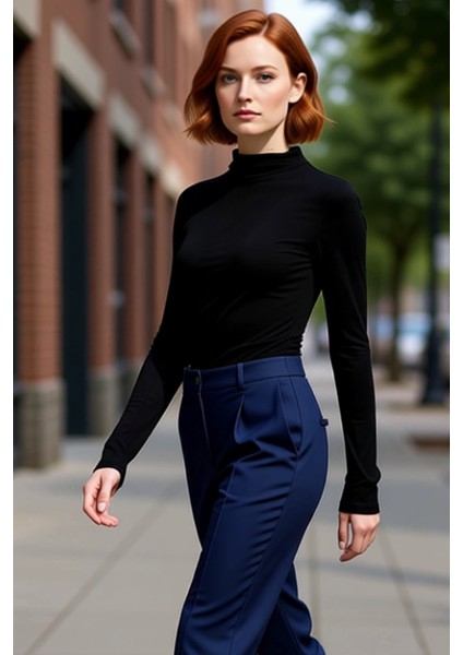 Kadın Fitted Dik Yaka Uzun Kollu Asimetrik Crop Bluz Cool & Comfort Koleksiyonuyla Kış