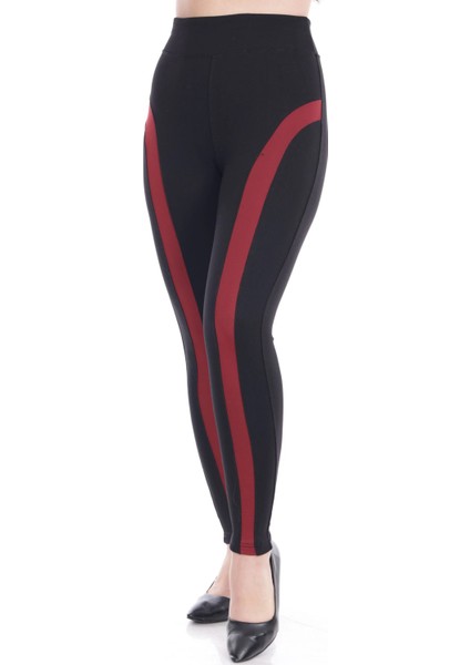 Kadın Siyah Beli Lastiki Önü Bordo Şeritli Toparlayıcı Tayt fiyatları