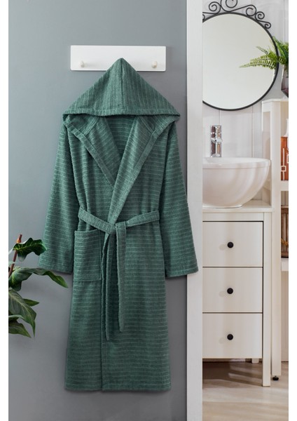 Marine Pamuklu Kapşonlu Cepli Bornoz